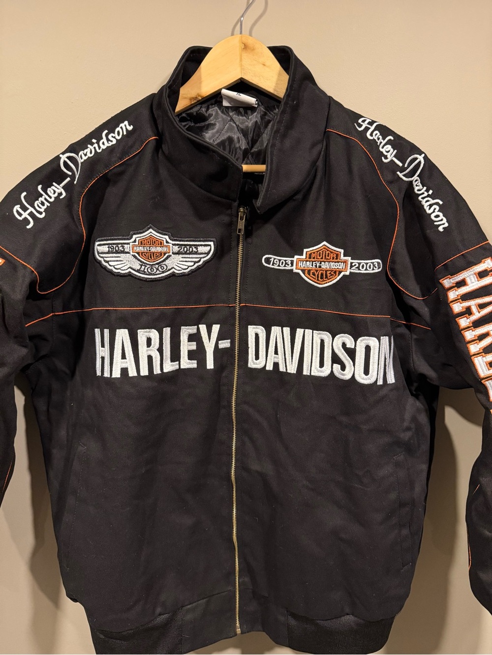 Harley-Davidson inspired motorcycle denim racing Jacket script Logo Accents NWOT image 3